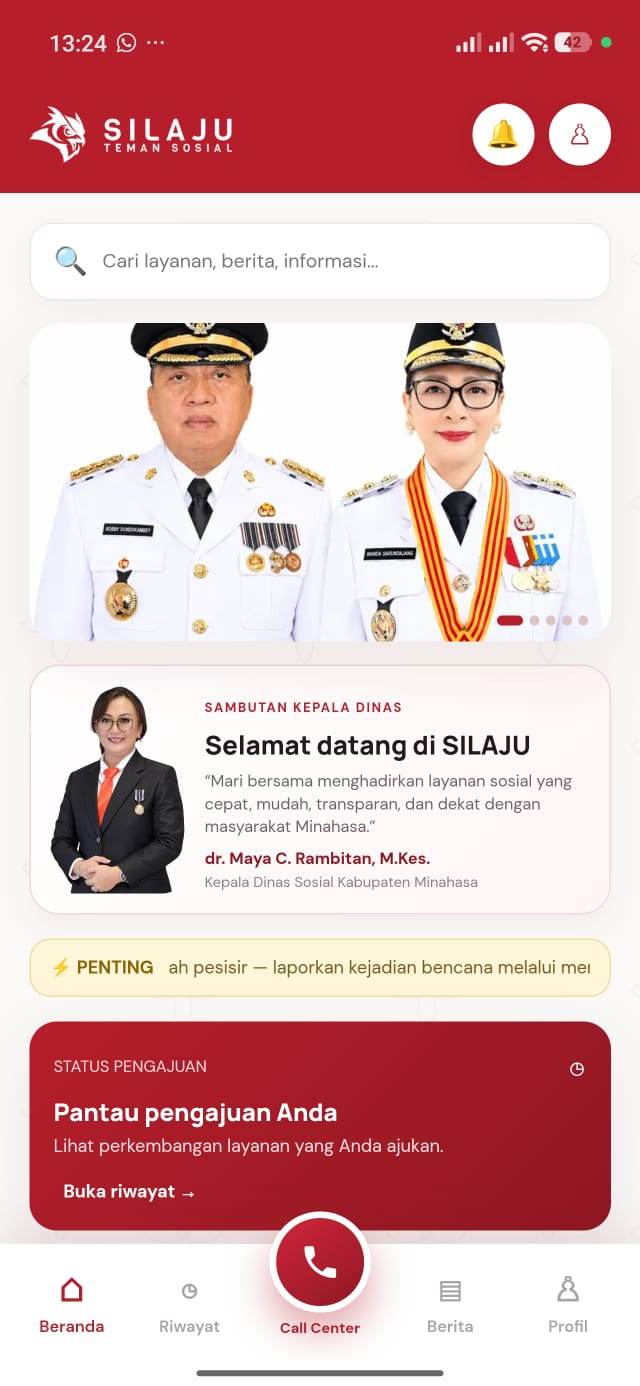 Tampilan aplikasi SILAJU Teman Sosial